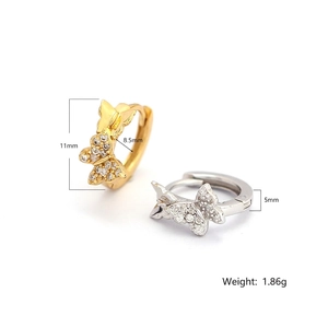 S925 sterling silver butterfly hoop earrings with sparkling cubic zirconia, size 11mm