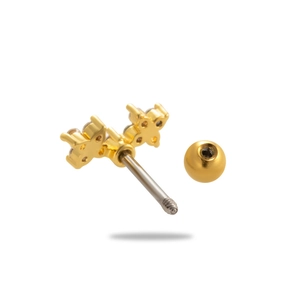 Detailed macro view of gold-plated screw back stud earring with butterfly design