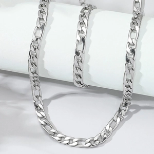 Figaro Chain Necklace And Bracelet Stainless Steel High Polish Minimalist Hip Hop Fashion Jewelry For Men Women