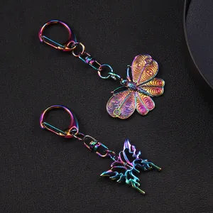Colorful Butterfly Keychain Iridescent Alloy Hollow Out Millennium Style Bag Charm Niche Design Rainbow Metal Key Ring