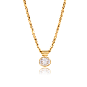 Elegant gold titanium steel necklace with a round bezel-set zircon pendant on box chain