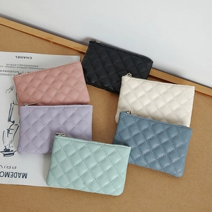 Quilted Coin Purse PU Leather Small Zipper Pouch Ultra Light Diamond Pattern Card Holder For Women Versatile Sweet