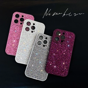 Glitter rhinestone phone cases for iPhone 17 Pro Max in pink silver white and purple colors