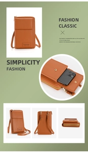 Detail view of brown lychee grain PU leather crossbody bag with golden hardware zippers