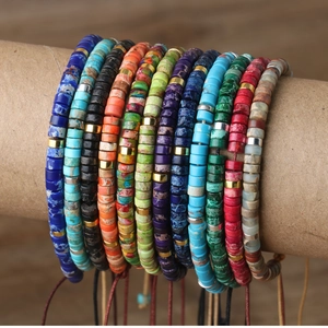 Adjustable bohemian imperial stone beaded bracelet set with colorful natural stones