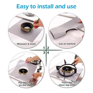 Thick heat resistant Teflon gas stove protector in gray with easy four-step installation