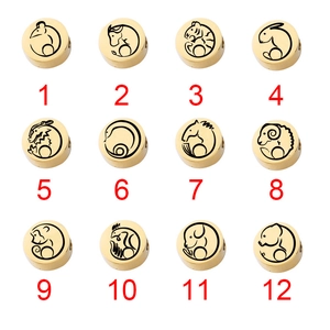 Polished gold titanium steel Chinese zodiac beads with laser-engraved animal patterns