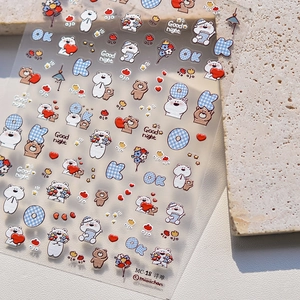Embossed cartoon bear and heart nail art stickers for manicures and scrapbooking