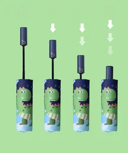 Detail showing kids umbrella with multi-stage safety telescopic pole and dinosaur print