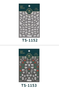 Detail view of 5D rose and bow embossed nail stickers in TS-1152 and TS-1153 designs