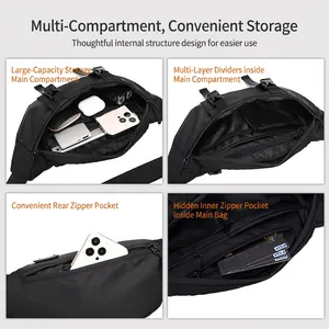 Men's versatile black tactical chest bag with multi-layer waterproof storage compartments