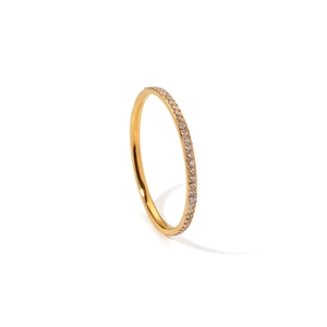 Elegant 18k gold plated titanium steel ring with sparkling full pavé cubic zirconia diamonds