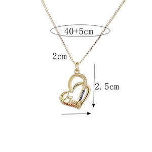 Golden heart necklace for women with micro-set zircon MOM pendant and size labels