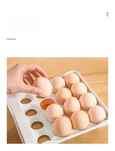 Detail of white plastic egg tray with conical slots for fresh eggs and large duck eggs