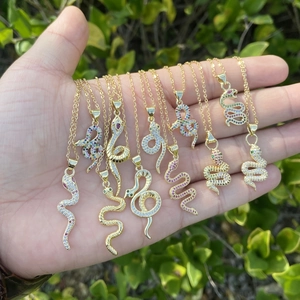 Snake Pendant Necklace Copper Cubic Zirconia 18K Gold Plated Micro Pave Animal Jewelry Trendy Personalized Neckwear Women