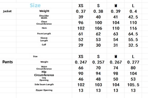 Detailed size chart for elegant women's blazer and wide leg pants two-piece suit set