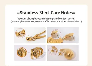 Detail of vacuum gold-plated stainless steel earrings and necklace with clasp close-up