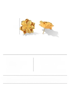 Detailed view of 23mm golden flower stud earrings with polished electroplated finish