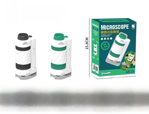 Portable children's microscope detail showing 60X-180X magnification and LED light