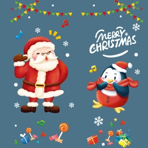 Merry Christmas self-adhesive door stickers featuring Santa and penguin cartoon designs