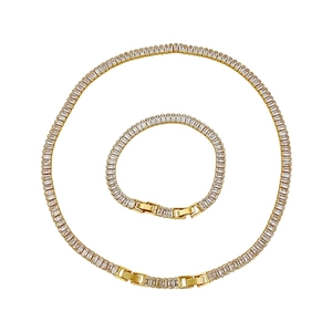 Luxury 18k gold plated tennis necklace and bracelet set with rectangular cubic zirconia