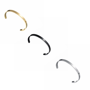 Bracelets joncs ouverts en forme de C en acier inoxydable doré, noir et argenté