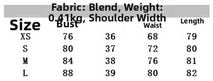 Size chart for women's plaid tiered mini dress showing measurements in XS to L