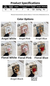 Detailed size chart for baroque embossed crossbody bag featuring dimensions and PU material info