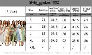 Detailed size chart with measurements for the puff sleeve floral summer maxi dress