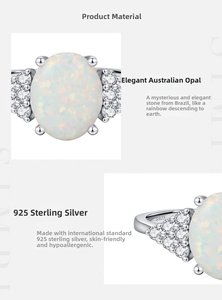 Detailed close-up of S925 sterling silver ring with oval opal stone and side diamonds