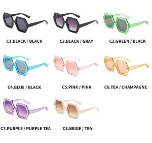 Detailed grid view showcasing eight color variants of geometric oversized sunglasses