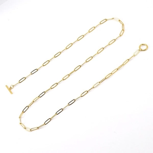 18K gold plated stainless steel paperclip chain necklace with a toggle clasp closure