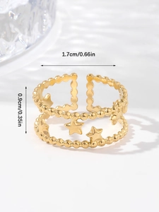Adjustable golden titanium steel open ring featuring star charms and beaded texture