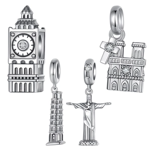 925 silver landmark beads featuring Big Ben, Leaning Tower of Pisa, and Christ Redeemer