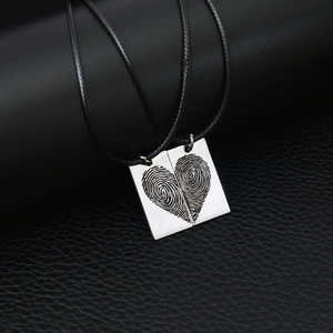 Fingerprint Heart Puzzle Matching Pendant Necklace Stainless Steel Wax Rope Jewelry For Couples Trendy Unique Valentine
