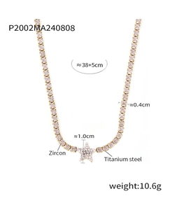 Detailed view of zircon star pendant necklace with size measurements and chain length