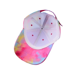Colorful tie-dye baseball cap with six-panel structure and adjustable back strap