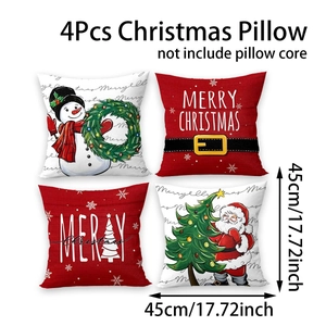 Set of 4 Christmas pillow covers with snowman and tree prints, size 45x45 cm