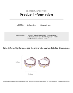 Detailed view of daisy enamel flower hoop earrings with size and 3.4g weight specifications