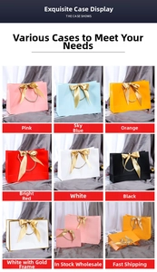Detailed grid view showing various gift bags with elegant gold silk ribbon handles