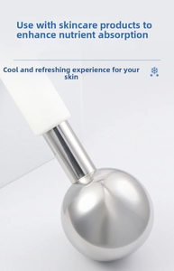 Close-up of stainless steel ice globe head with anti-slip handle for facial skincare