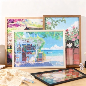 Solid wood puzzle frame for 1000 pieces with various artistic illustration themes