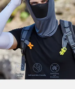 Detail of grey sun protection balaclava and white cooling sleeves with ice silk fabric