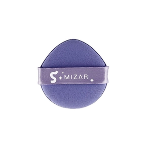Purple teardrop makeup sponge with satin ribbon and logo for flawless blending
