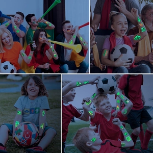 Tatouages temporaires de football fluorescents pour fans avec effet vert lumineux