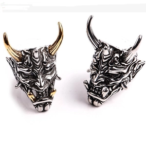 Retro Prajna Mask Ring Alloy Hannya Oni Punk Gothic Hip Hop Vintage Jewelry For Men