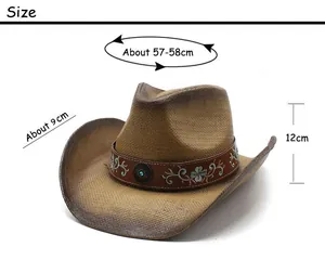 Guide des tailles du chapeau de paille cowboy avec tour de tête de 58cm