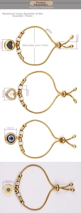 Detail of adjustable evil eye snake chain bracelets with measurement specifications