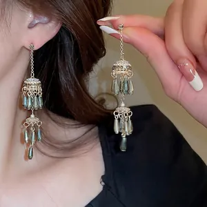 Vintage Long Tassel Dangle Earrings With Waterdrop Glass Beads Rhinestone And 925 Sterling Silver Earring Post For Women