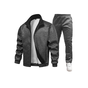 Survêtement homme gris foncé avec veste à col montant et pantalon de sport assorti